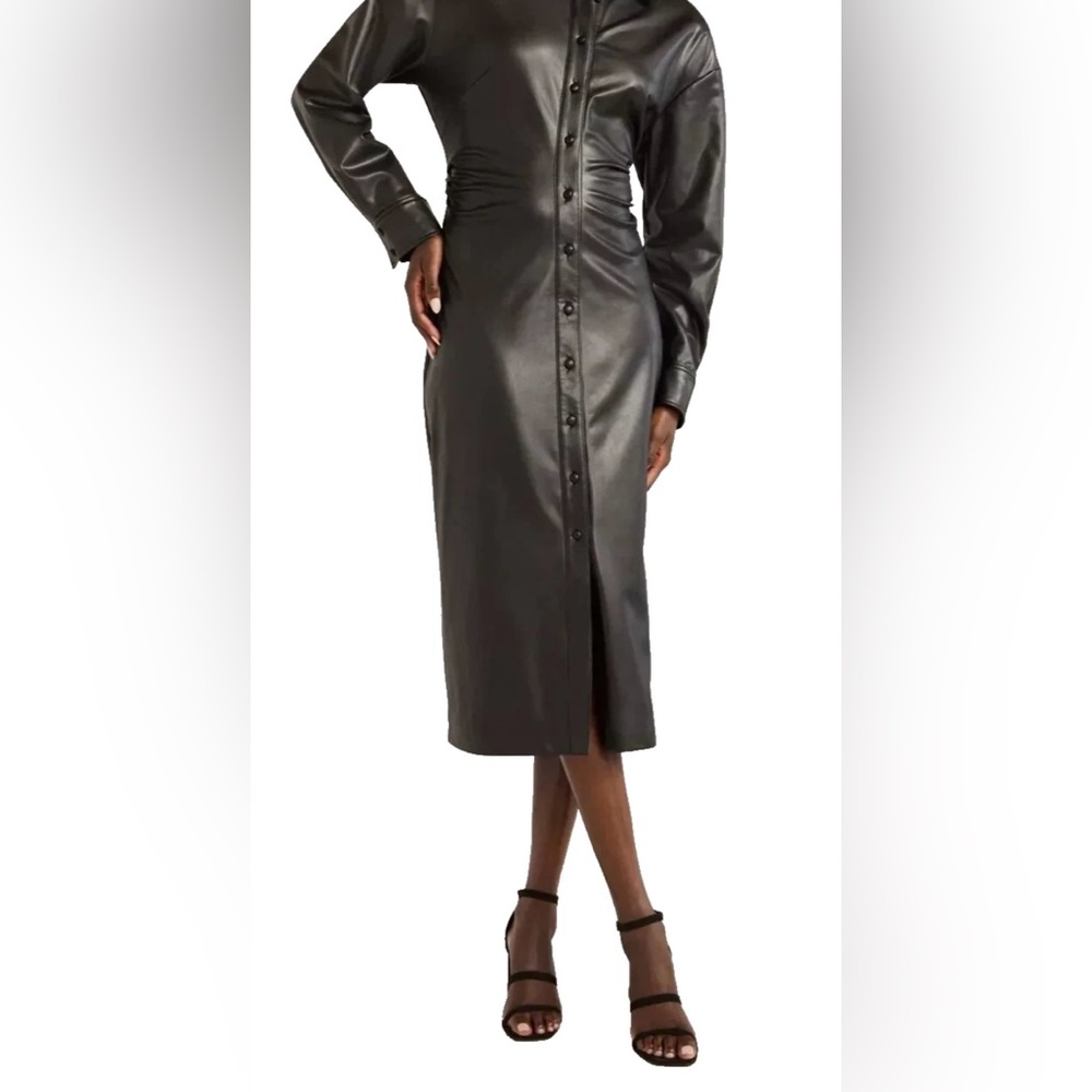 NWT Scoop Womens Faux Leather Dress with Side Ruching Black Size XL